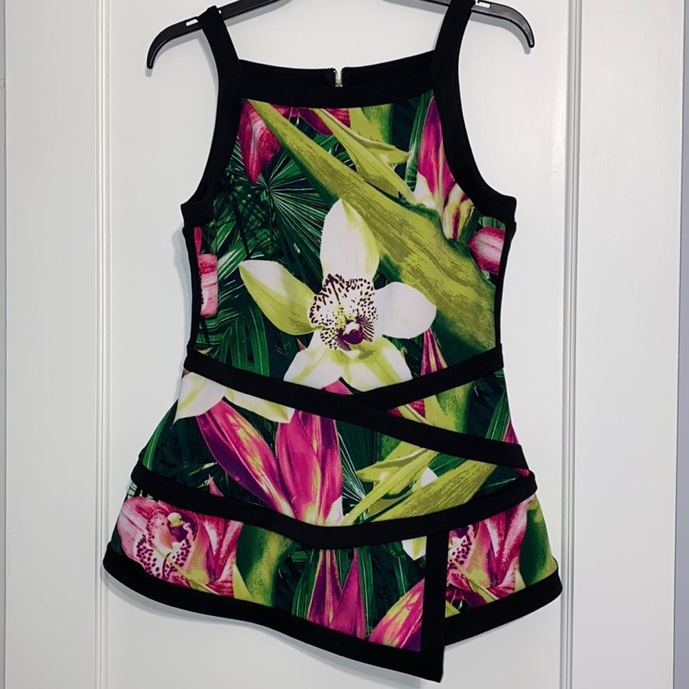 Worthington Womens Peplum Floral Sleeveless Top Size Medium